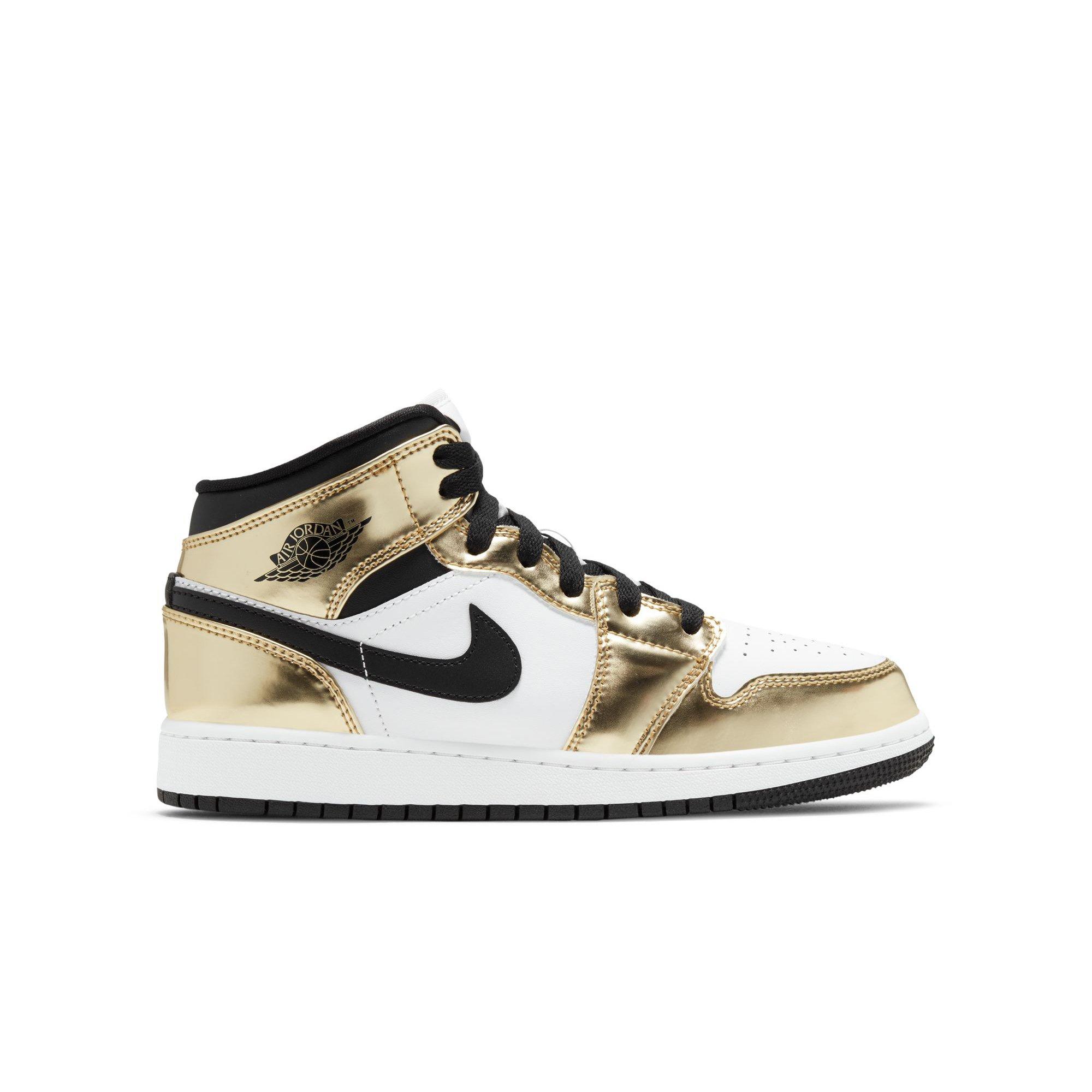 Jordan 1 Mid SE "Metallic Gold/Black/White" Grade School Boys' Shoe - GOLD/BLACK/WHITE